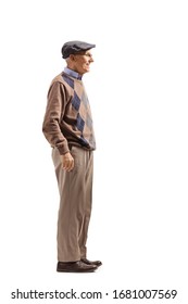 Full Length Profile Shot Of A Senior Man Standing Isolated On White Background