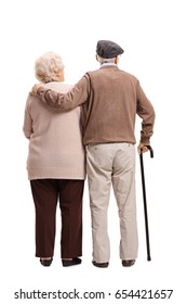 Full Length Rear View Shot Of An Elderly Couple Isolated On White Background