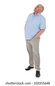 Full Length Shot Of A Adult Man Looking Up. All On White Background.