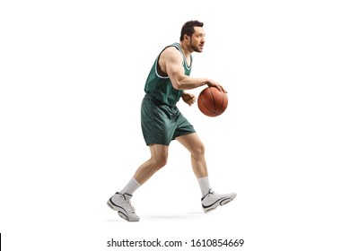 Full length shot of a basketball player running with a ball isolated on white background - Powered by Shutterstock