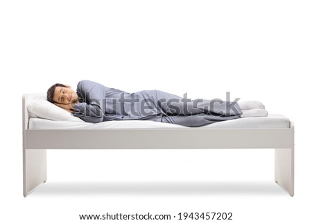 Similar – Image, Stock Photo Man sleeping on bed with dog. Pet affection