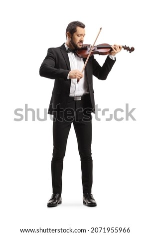 Full length shot of a violinist performing isolated on white background 