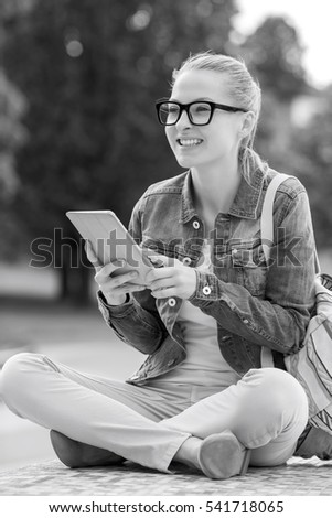 Similar – beautiful woman talking on the phone while laughing.