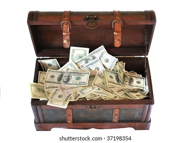 Full Of Money Wooden Chest