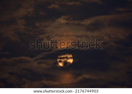 Similar – Image, Stock Photo Blood moon at total lunar eclipse, shining through trees