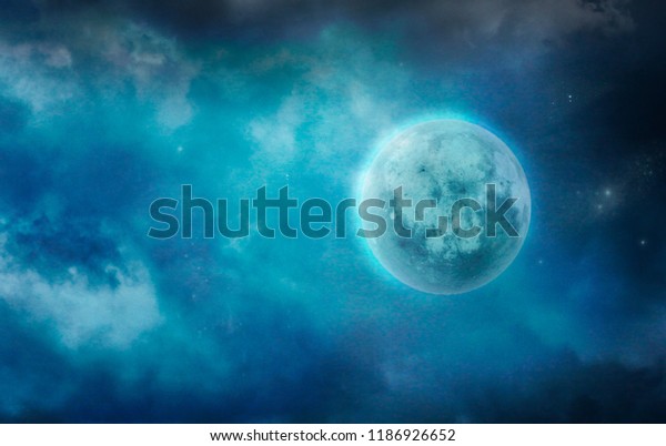 Full Moon in Cloudy Sky. Dark Moon in Clouds. Stars\
and Moon