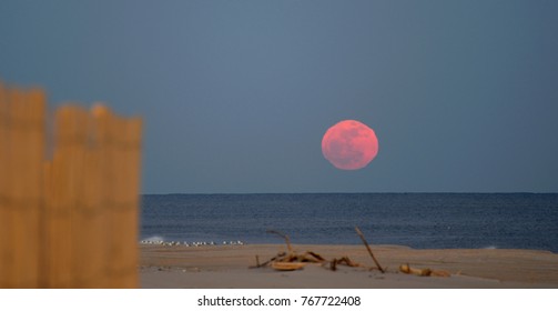 Full Moon In East Hampton With Beach Fence