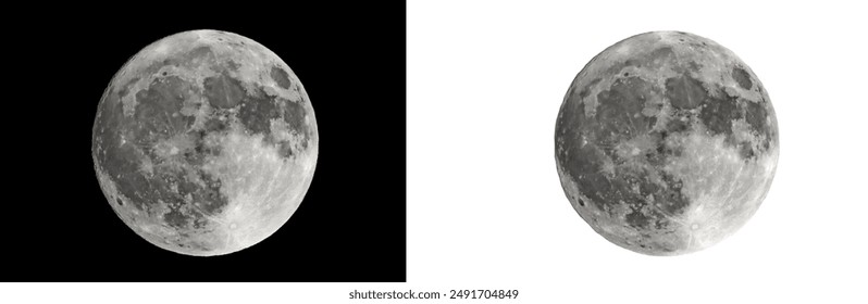 Full moon isolated on black and white background, clipping path
