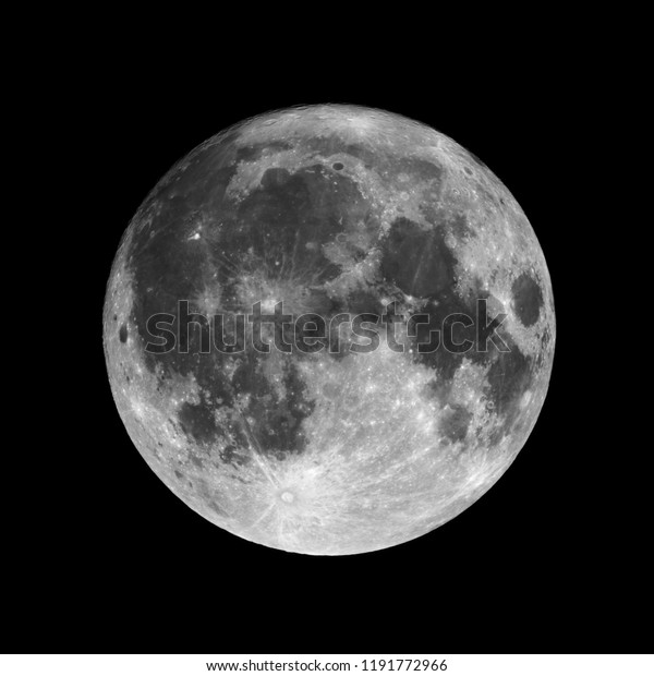 Full moon isolated on black\
night sky background. 99,7% of Moon visible just before full moon\
phase.