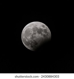 Full moon in the middle of the night with a partial lunar eclipse. Black background, copy space. - Powered by Shutterstock