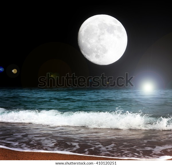 full moon and night sea\
beach