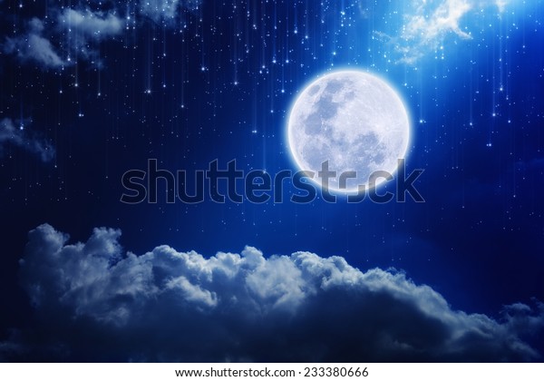夜空に満月 星が降り 上からは謎の光がある Nasaが提供するこの画像のエレメント の写真素材 今すぐ編集