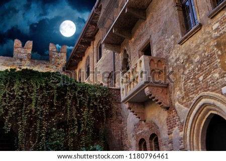 Full moon night under Juliet's balcony in Verona