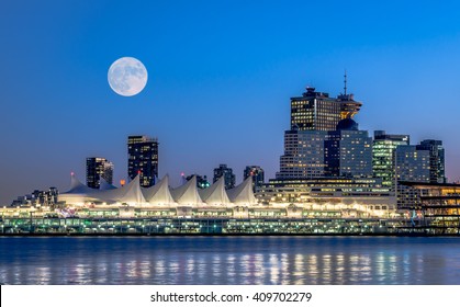 Full Moon Over The City,Downtown Vancouver.BC Canada