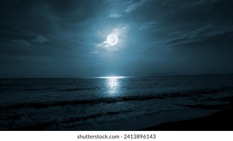 Full moon over the sea. Beach night landscape - Powered by Shutterstock