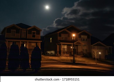 Full Moon Over Suburban Homes