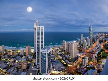 Full Moon Over Surfers Paradise, Gold Coast, Australia