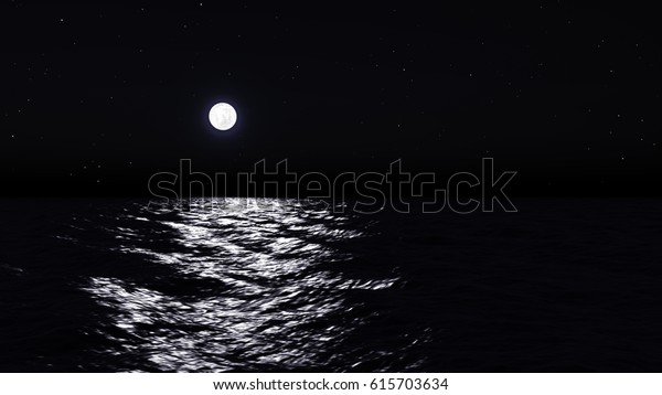 Full moon\
over water with abstract shining\
water.