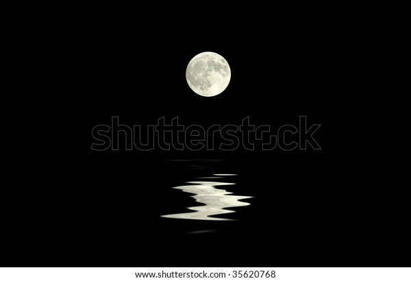A full moon reflected\
in the dark sea