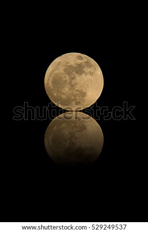 full moon with reflection isolated on black
