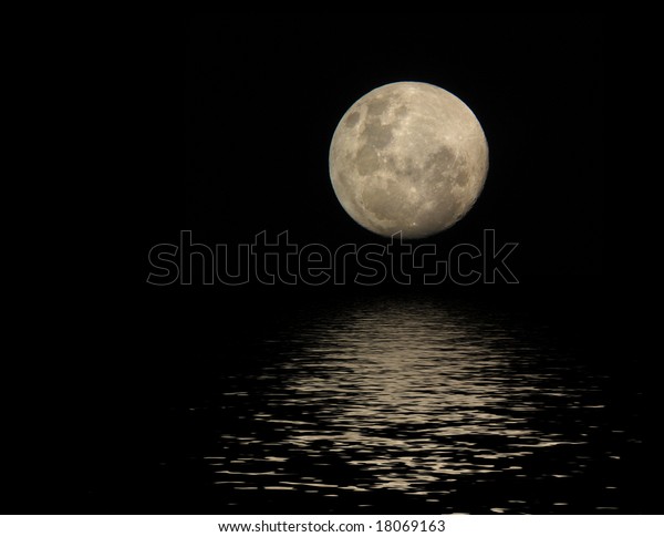 full moon with\
reflection in water\
surface