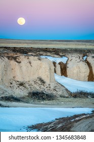 Full moon rise over prairie - Pawnee National Grassland in northern Colorado in early spring scenery - Shutterstock ID 1345683848