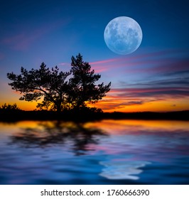 Moon Over Lake Images Stock Photos Vectors Shutterstock