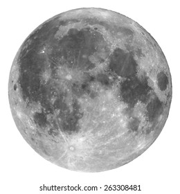 Luna llena vista con un telescopio del norte del emisferio - Aislada sobre blanco