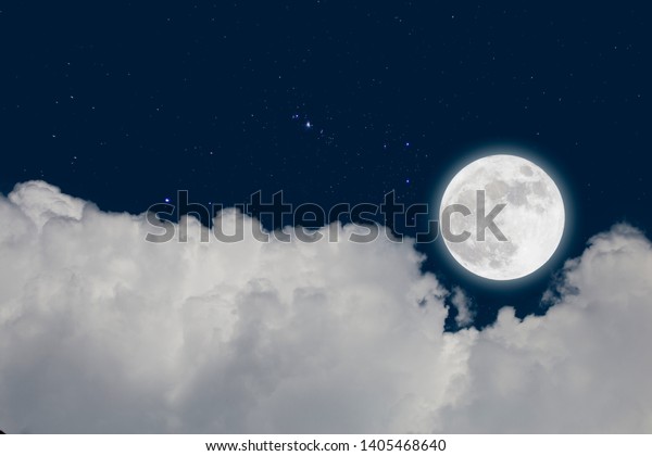 Full moon with starry and clouds background. Romantic\
night. 
