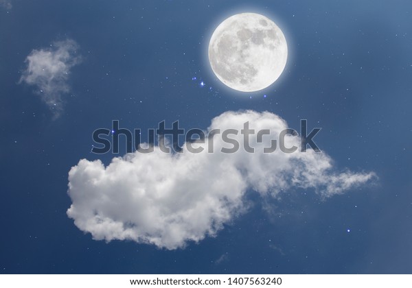 Full moon with starry and clouds background. Romantic\
night. 