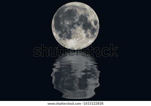 The full moon with water wave\
ripple reflection effect.Elements of this image furnished by\
NASA.