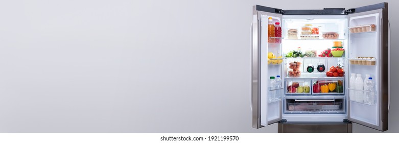 Full Open Refrigerator Or Fridge In Kitchen