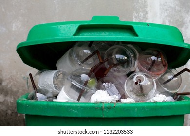 Full of plastic cups in recycle bin