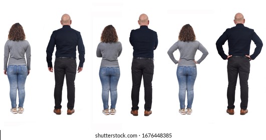 full portrait of a couple from behind on white