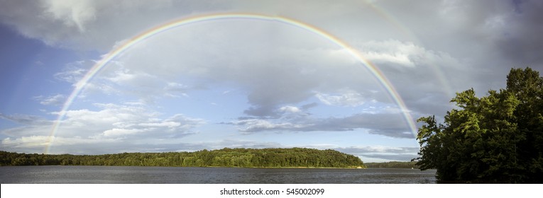 Full Rainbow At Land Between The Lakes National Park In Kentucky.