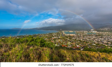 full rainbow over east oahu - see Hawaii Kai, Kahala, Diamond Head and the Koolau mountains