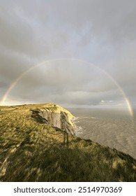 Full rainbow over the white cliffs of Beachy Head