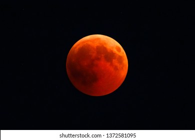 Full Red Moon By Night. The Moon Turned Red For Mars Planet. Total Lunar Eclipse. Astronomical Background.