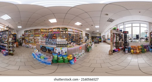 Full seamless panorama 360 degrees of Pet store, cat and dog supplies, pet store with parrots and pet food 3D spherical panorama with 360 viewing angle, VR,