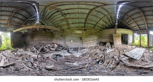 Full Seamless Spherical Hdri Panorama 360 Degrees Angle View Inside Abandoned Wooden House In Village In Equirectangular Projection, Ready AR VR Virtual Reality Content