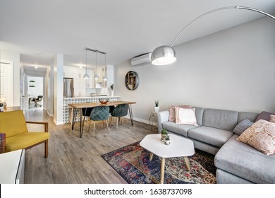 Full set of modern luxury well staged small apartment in condominium in Montreal, Quebec, Canada