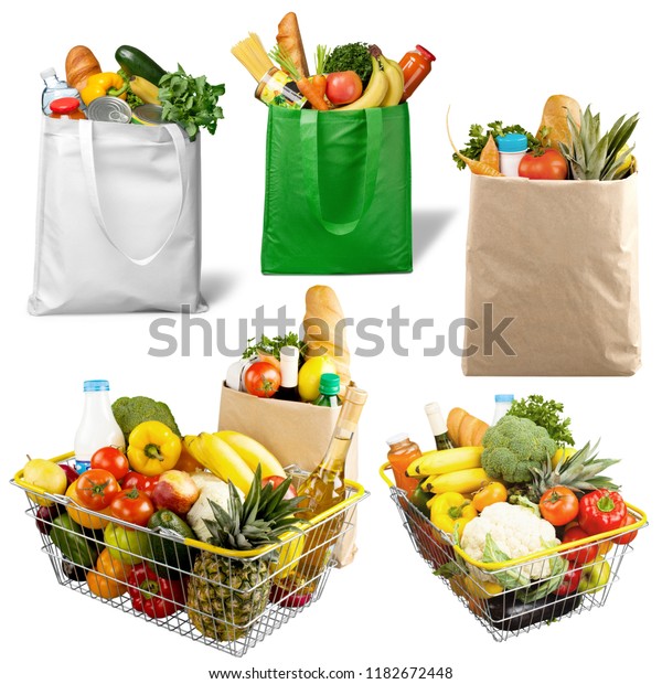 Full Shopping Basket And Bags