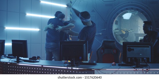 Full Shot Gaming Team Jumping Around Stock Photo 1517620640 | Shutterstock