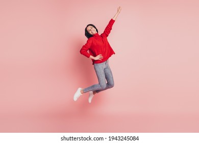 Full size photo of jumping woman - Shutterstock ID 1943245084