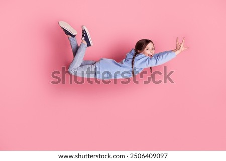 Similar – Image, Stock Photo Preteen girl in hoodie standing near green trees