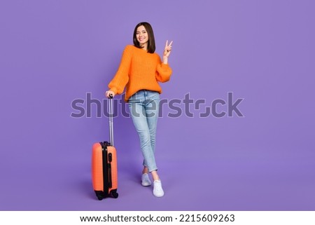 Similar – Image, Stock Photo Positive girl in plane near window