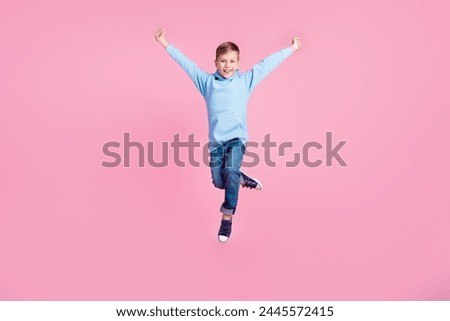 Similar – Image, Stock Photo Boy jumps on a trampoline