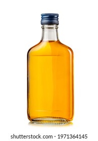 Full Small Flat Whiskey Bottle On White Background