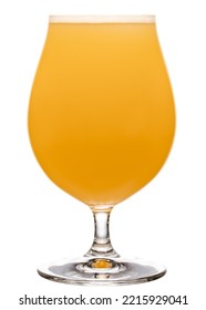 Full snifter glass of hazy New England IPA (NEIPA) pale ale beer isolated on white background