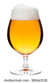 Full Snifter Glass Of Pale Lager Of Pilsner Beer Isolated On White Background